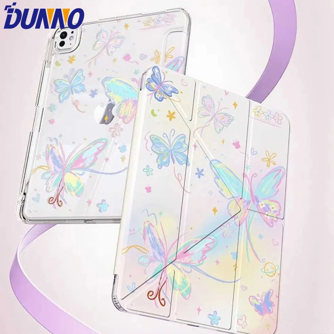 For iPad Case 3+Y-fold Track Clear Cover for IPad 11th A16 Pro Air 13 11 M3 M2 M4 2025 12.9 
