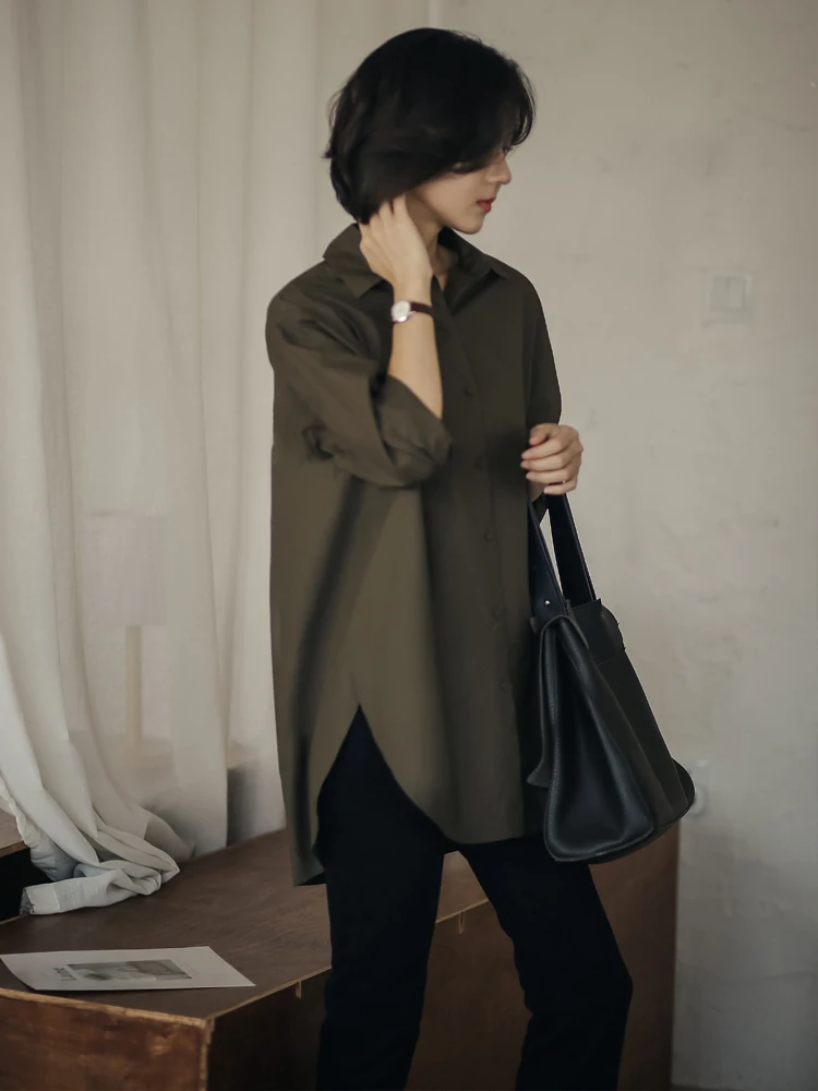 

Хлопковая длинная рубашка для женщин, весна 2026, новая, свободная, повседневная, универсальная, больших размеров, на пуговицах, дышащая, комфортная