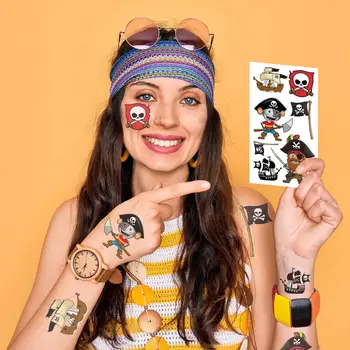 10張防水臨時紋身貼紙 卡通海盜系列表情手臂紋身貼紙裝飾 防水無毒 6 最佳銷售 海盜貼紙 - №6