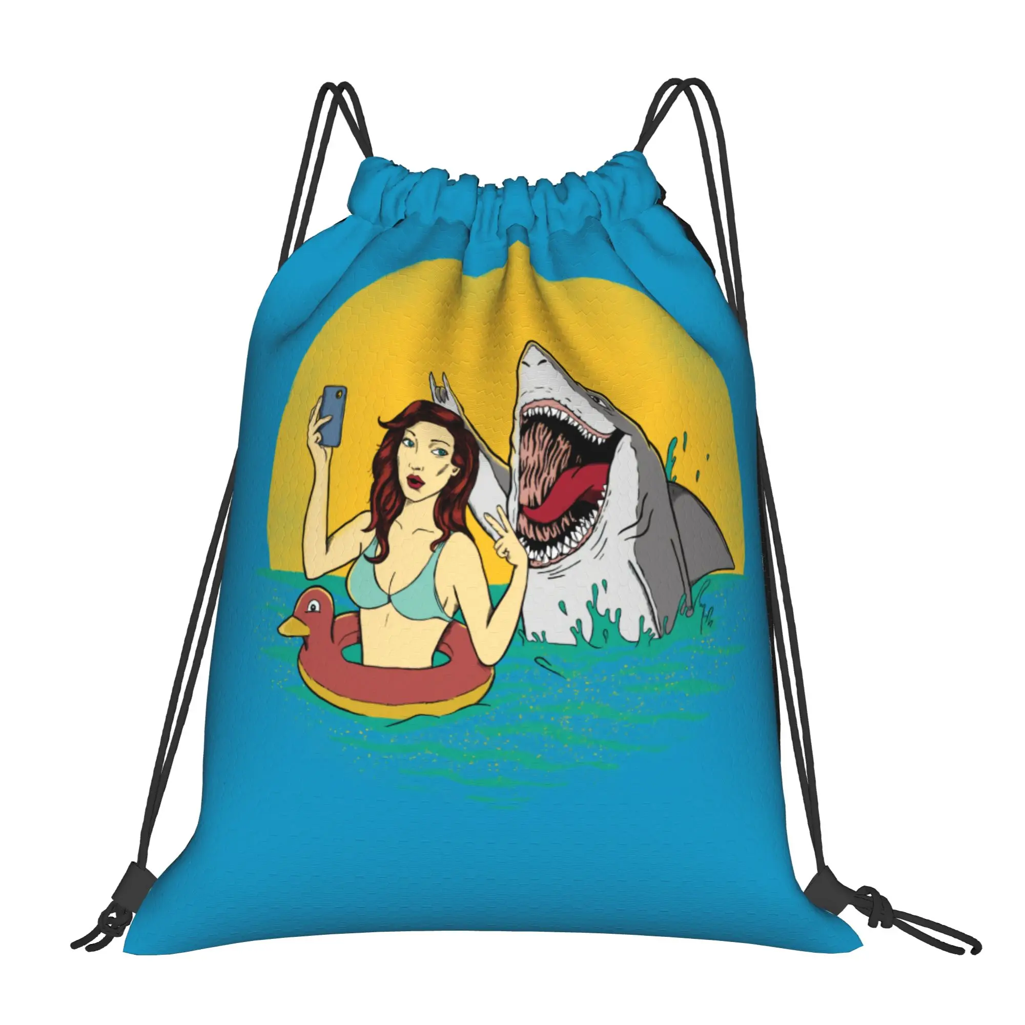 Custom Shark And Woman Drawstring Backpack Sports Gym Bag for Women Men  Shopping Sackpack