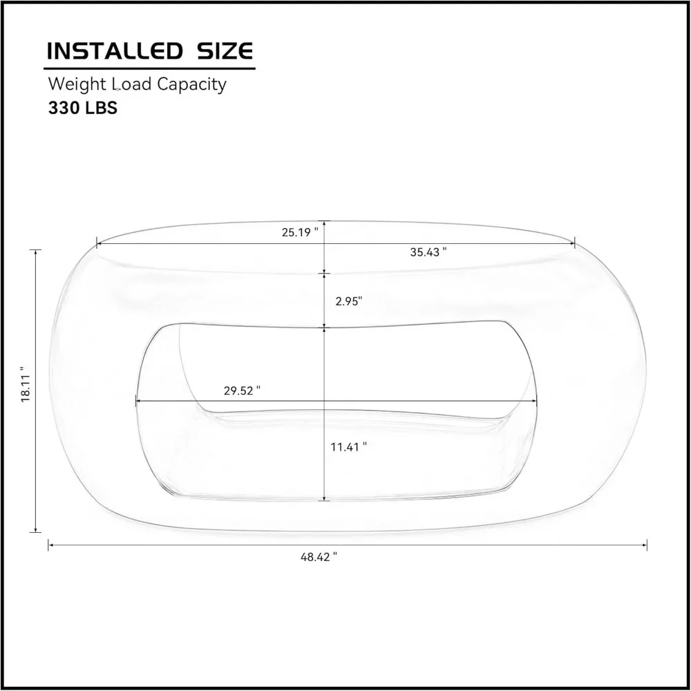 48.42” Oval Coffee Table with Storage Shelf, Sturdy Fiberglass, No Need Assembly, Modern 2-Tier Center Coffee Table