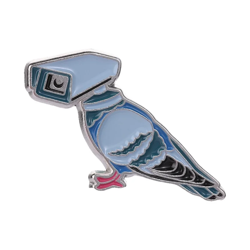 Surveillance Camera Pigeon Cartoon Enamel Pin Funny Creative Sci Fi Blue Pigeon Bird Brooch Backpack Lapel Badge Jewelry Gifts