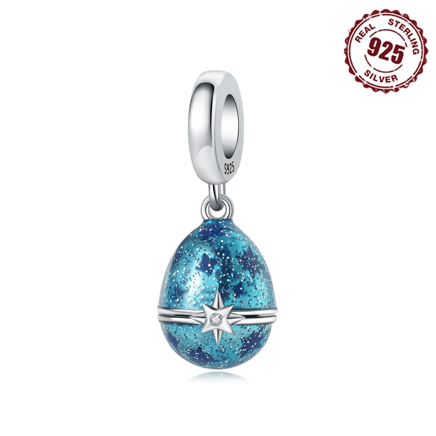 925 Sterling Silver Blue Star Easter Egg Pendants Bracelet Charms Fit Women Jewelry Party Beads DIY Fine Gifts Accessories