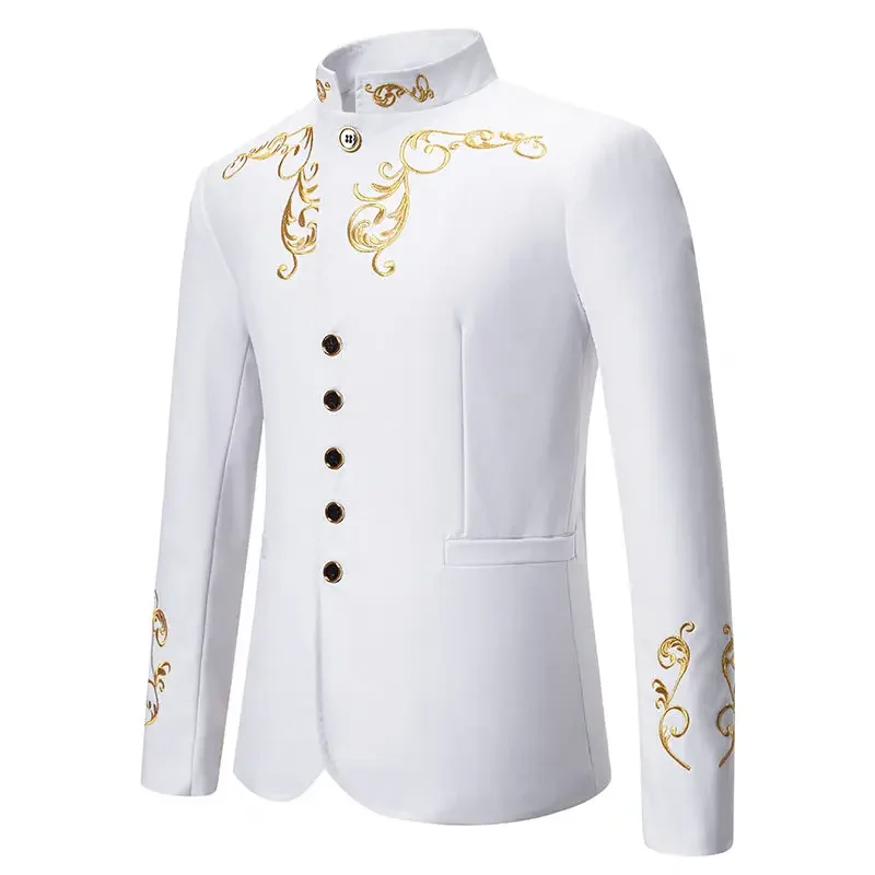 Men\'s Fashion Wedding Embroidery Suit Loose Jacket Black/White influx of men\'s stage party light luxury lapel blazer Eur size M-