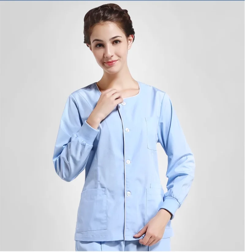 Summer 2024 Women's  U Shape Collar Long Sleeve Top Uniform Pet Dental Clinic Doctor's Outer Coat  Nurse Medical Uniform Set