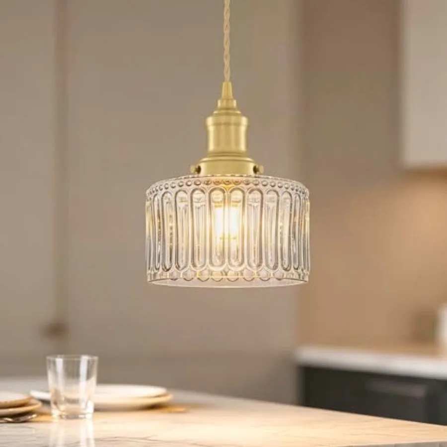 

Винтажные подвесные светильники для кухни с прозрачным полосатым стеклянным плафоном 6,9 дюйма, матовые подвесные светильники для кухонного острова, для небольшой кухни