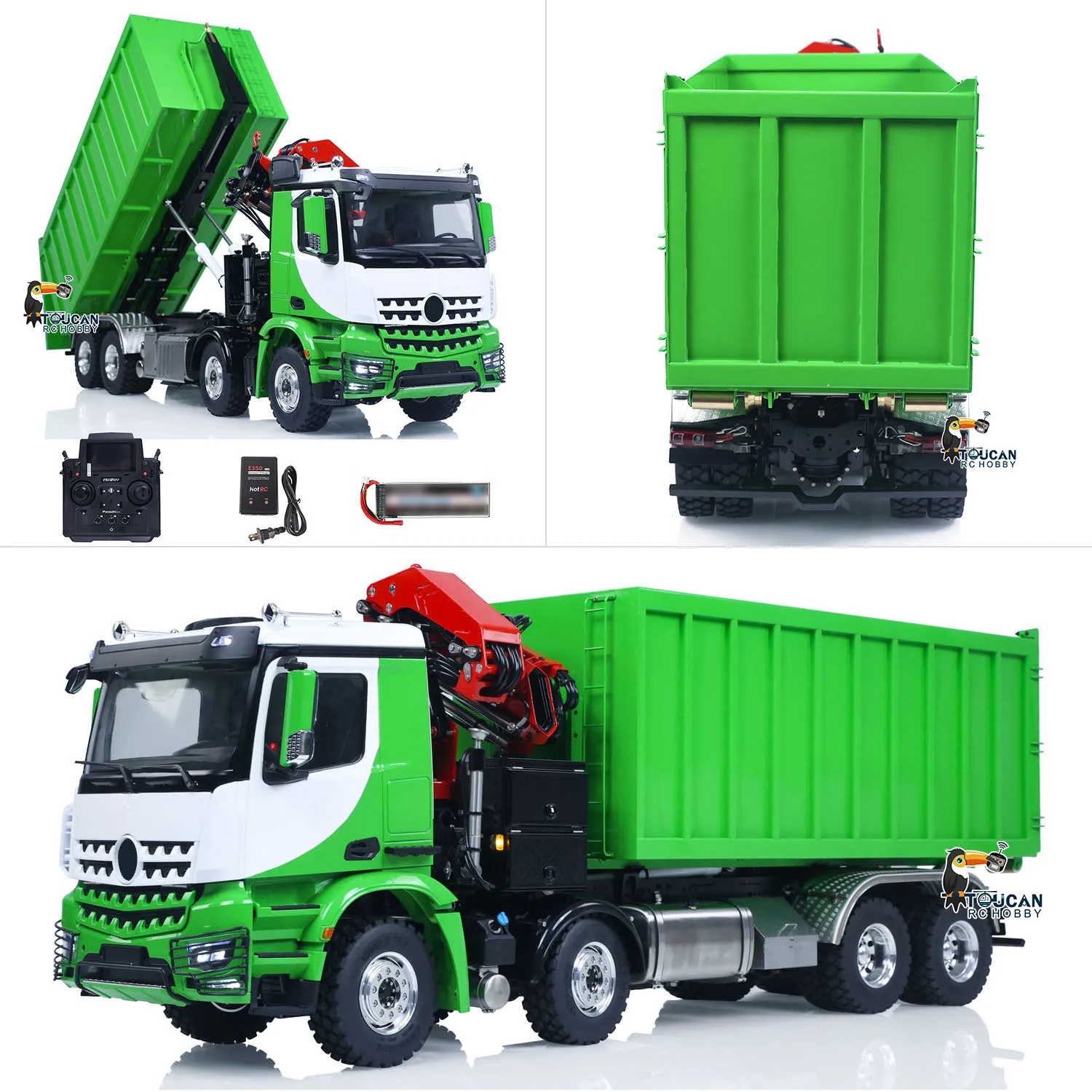 LESU 1/14 Metal 8x8 RTR 3348 RC volquete grúa hidráulica camión volquete cubo de basura sonido ligero PL18EV DIY pintado coche modelo de vehículo