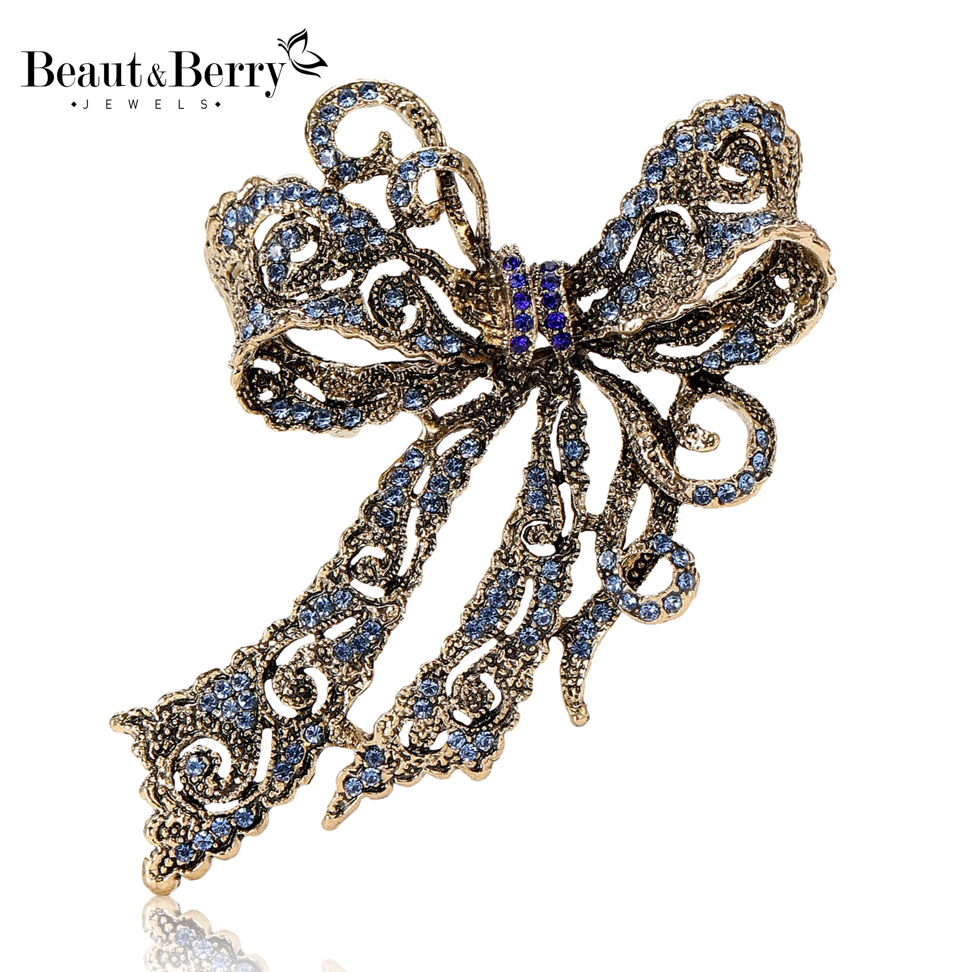 Beaut&Berry Vintage Bowknot Brooches for Women Unisex Rhinestone Pins 4-color Available Casual Party Accessories Gifts