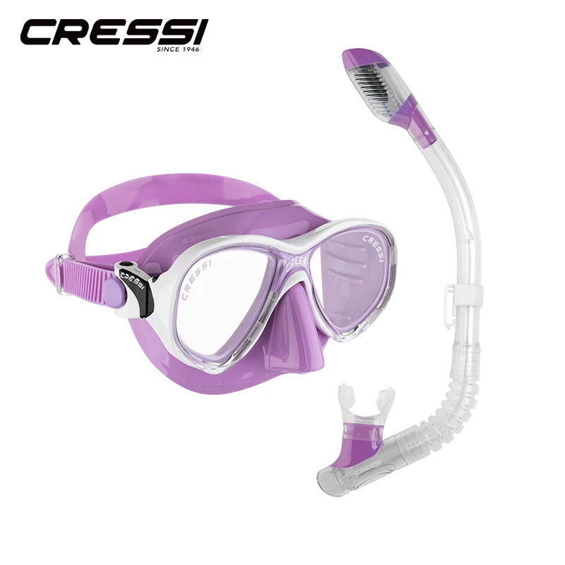 Cressi MAREA JR MINIDRY Snorkeling Set Children Kids Diving Set Scuba Dive Mask Snorkel Fin for Boys Girls 6-13 Years Old