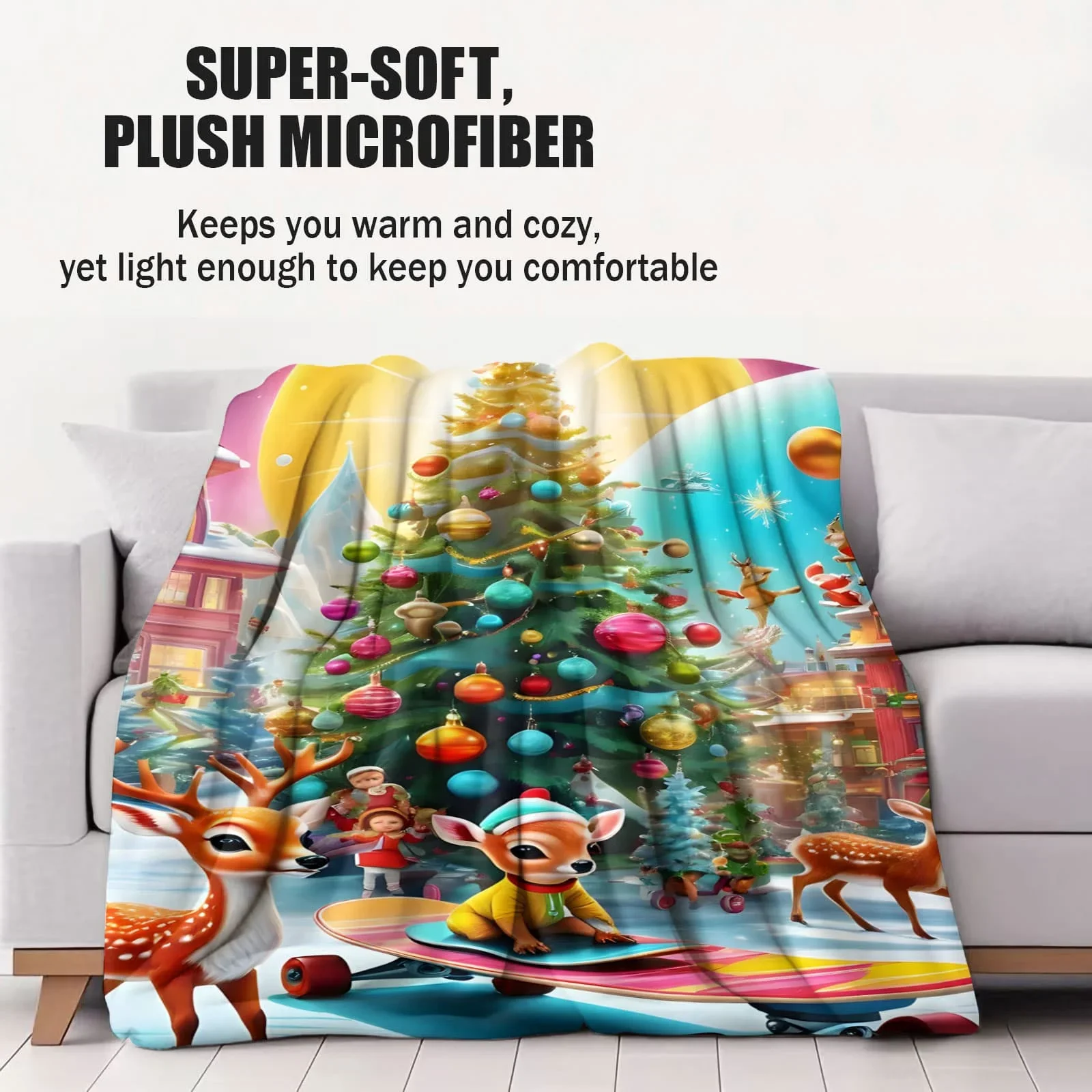 بطانية غزال لتزيين شجرة عيد الميلاد - رمي احتفالي ومبهج لمحبي عطلة أريكة غرفة المعيشة مثالي للديكور والهدايا