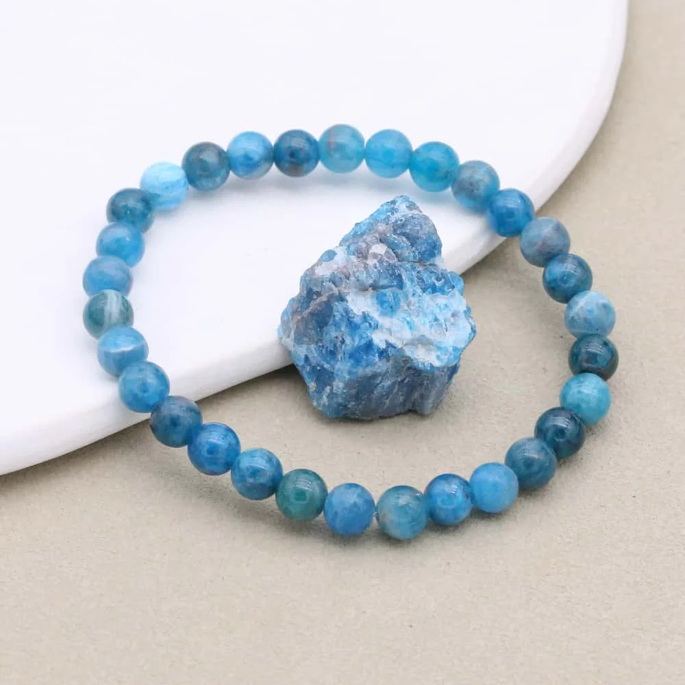Simple 6mm Natural Stone Apatite Bracelet for Women Men Strand Beaded Yoga Healing Bracelet Gifts