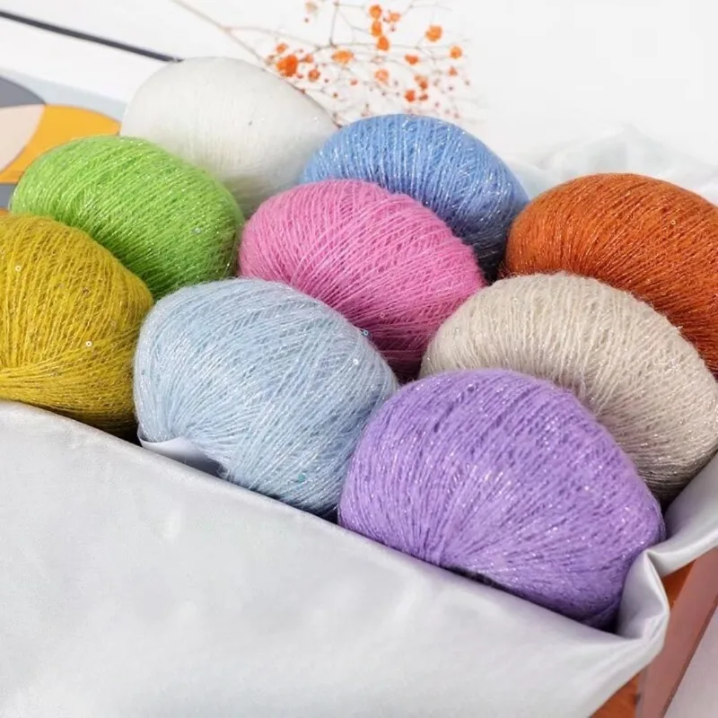 25g Sequin Mohair Yarn Crochet Skin Friendly Baby Wool Yarn Woven Warm and Comfortable Sweater Shawl DIY Material Bag