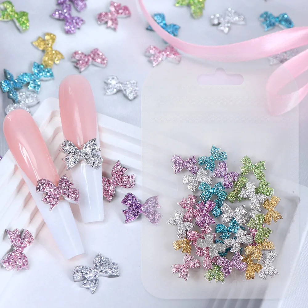 

30pc Bulk Imitation Metal Bow Nail Figures Design 3D Resin Short Bowknot Parts Kawaii Rivet DIY Manicure Decorations Supllies