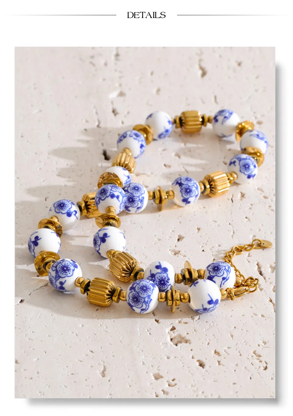 Yhpup Neuheiten Handgefertigter Schmuck Edelstahl Blaue Keramikblumen-Perlenkette Stilvolle Halskette Beliebtes Accessoire – Detail 10