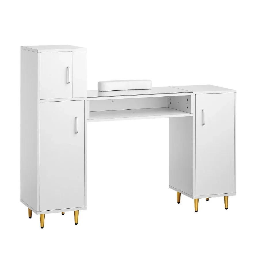 

VEVOR Manicure Table Glass Top Nail Desk Makeup Dressing Nail Station with Storage Cabinets Acetone-Resistant Nail Tech Table f