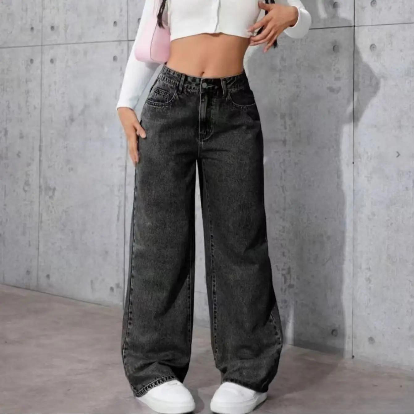Hot Sale Low-Waist Slimming Black Wide-Leg Jeans for Women Draping Floor-Length Trousers Fashionable Long Pants Women's Clothing