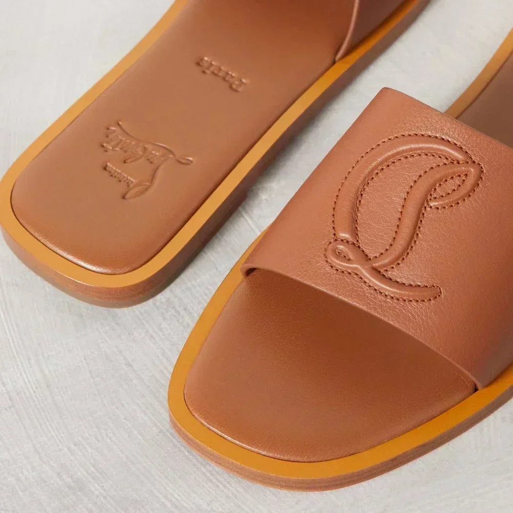 2024 New European and American Women's Vietnamese Leather Pressure Letter Red Flat Slippers Wear Sandals Outside The Home Shoes