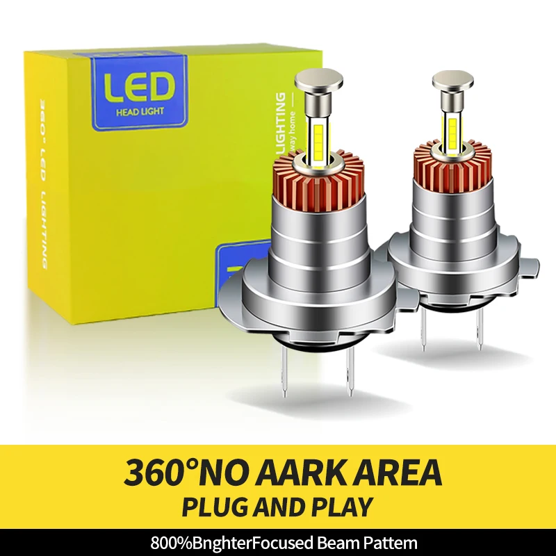 1/2PCS Canbus 360 H7 LED Headlight Car Light Bulbs 4 Sides 72W 30000LM High Power Canbus Headlamp Plug & Play Super Bright 6000K