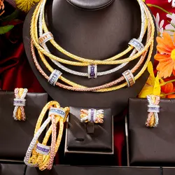 GODKI Romantic 4PCs Multicolor Crossover Statement Jewelry Sets For Women Wedding5A Zircon Indian African Dubai Bridal Necklace