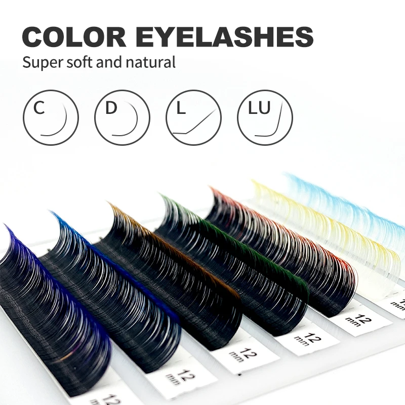 NATUHANA Dark Colored Lashes Extension Blue/Lavender/Red/Green/Gray Individual Natural False Mink Colorful Eyelashes