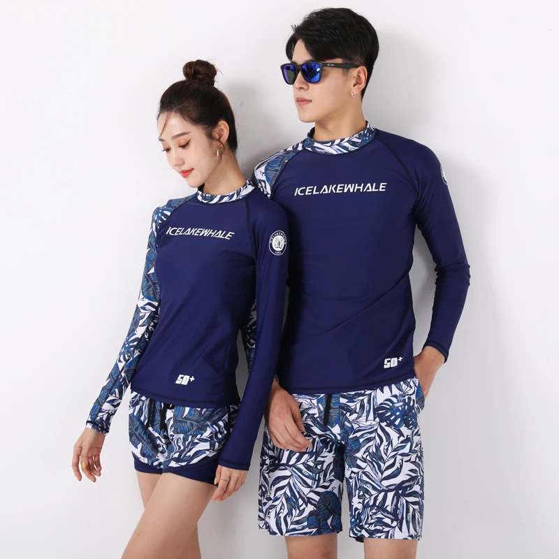 Rash Guards Men Women 2 Pieces Boy Girl Long Sleeve Shirt Shorts Black Couples Swimwear Surfing Bathing Suits Rashguard Wetsuits