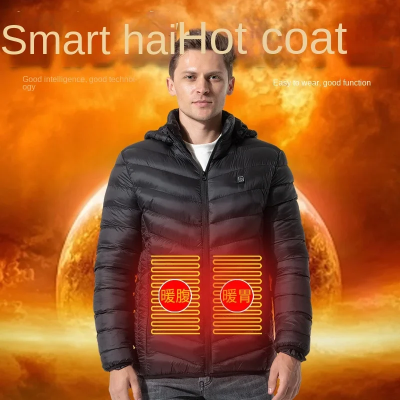 2023 new smart heating jacket men's USB charging heating clothing Men's solid color hooded coat winter waterproof warm parka 5XL