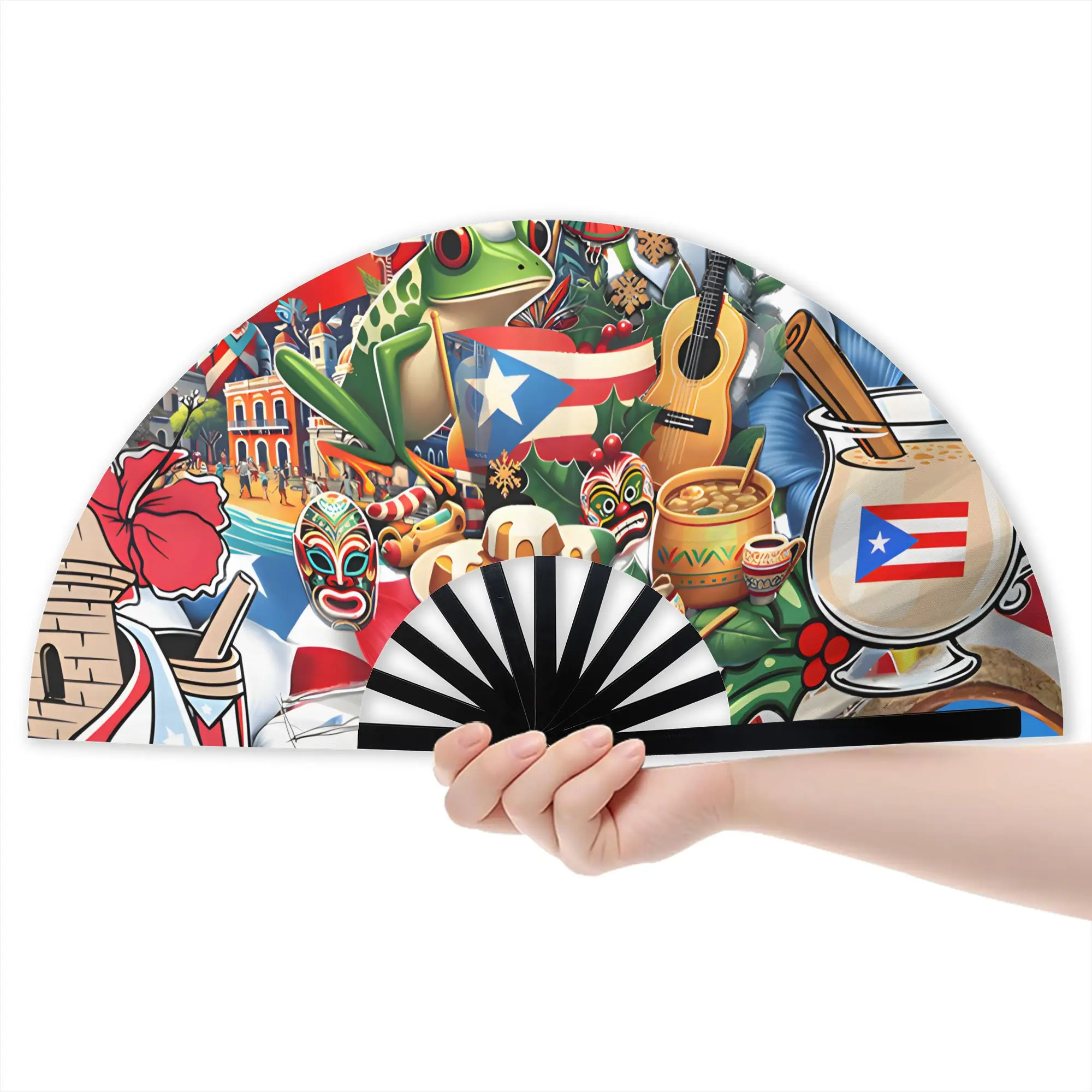 Puerto Rico Folding Fan, Portable And Compact, Lightweight And Easy to Carry, a Stylish And Eye-Catching Folding Fan for Women