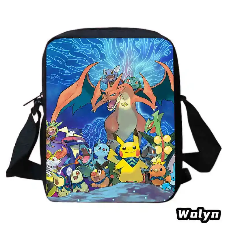 Cartoon School Backpack for Boy Girl,Anime P-POKE-M-MON Shoulder Bags Anime Print School Crossbody Bag,Child Messenger Satchel