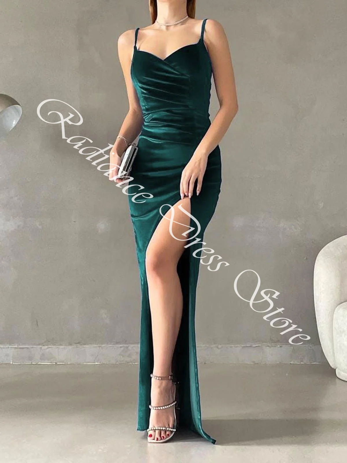 Customized Fashion Jersey Straight Spaghetti Straps Evening Dresses Strapless Sleeveless Sweep Train Bespoke Occasion Gowns