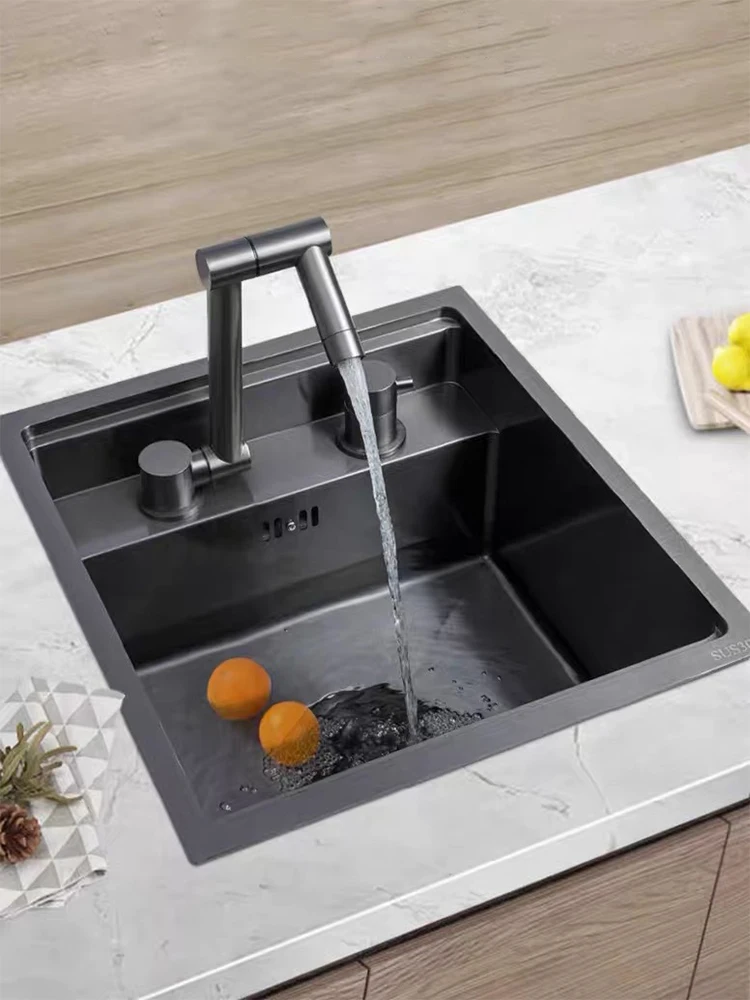 Nano Verborgen Bar Keukenkraan Zwart Opklapbare Kraan Zilverkleurige Mini Enkelbak Wastafel Roestvrijstalen Zeepdispenser Accessoires - afbeelding 2