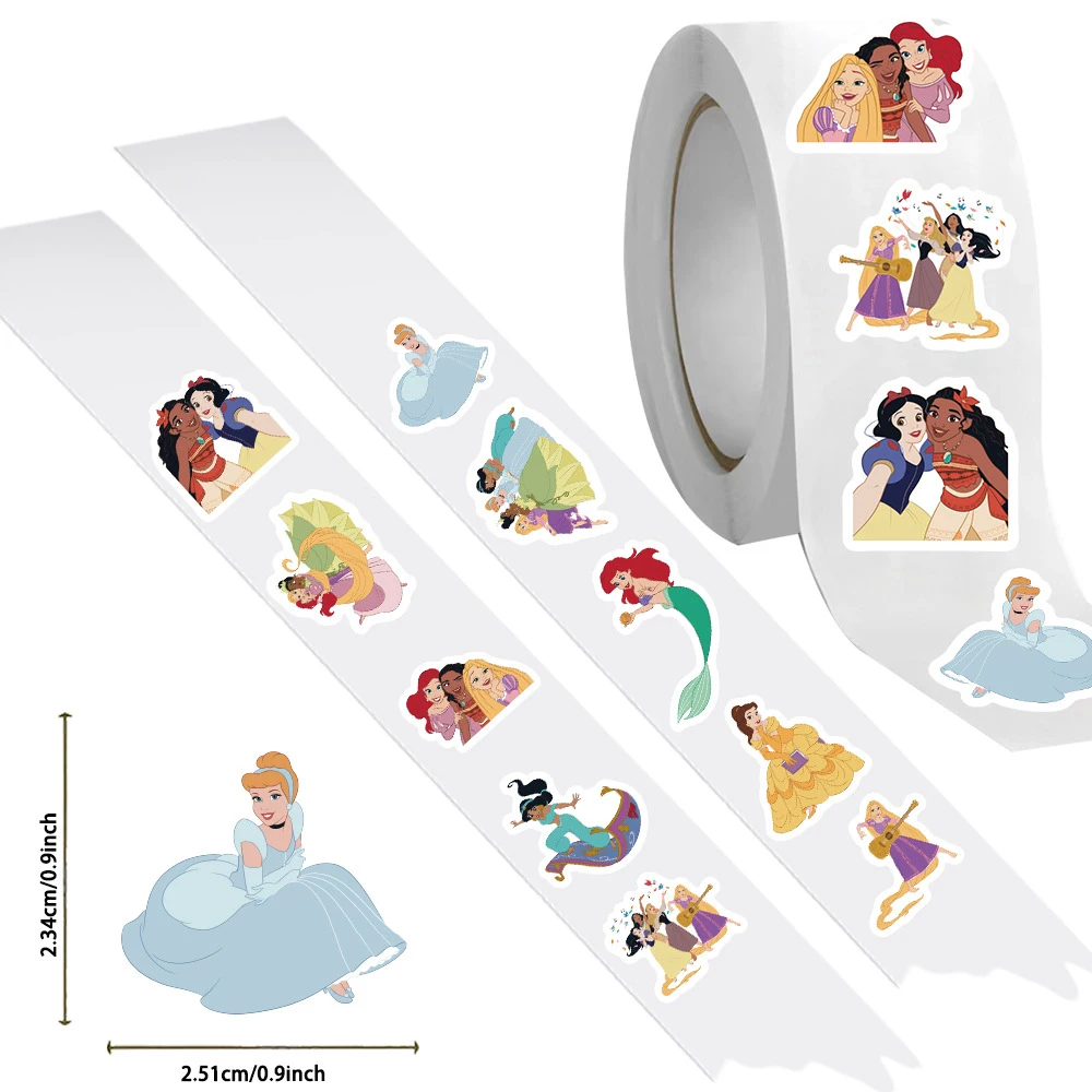 500 Stück/Rolle Kawaii Disney Prinzessinnen Siegelaufkleber Rapunzel Belle Cartoon-Etiketten Graffiti Schreibwaren Handyhülle Laptop – Detail 4