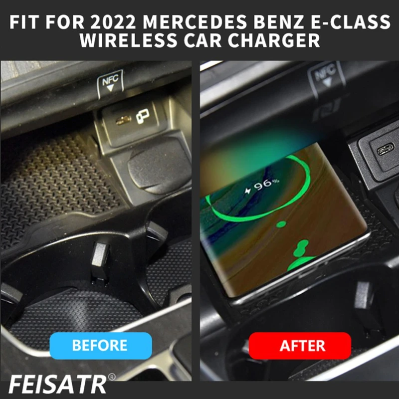 شاحن سيارة لاسلكي لمرسيدس بنز E Class 2016-2022 وحدة التحكم المركزية شحن سريع الوسادة QI 18 واط المضادة للانزلاق حامل هاتف المحمول