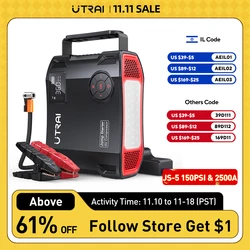 UTRAI Jump Starter 4 in 1 Pump Air Compressor 2000A  Power Bank 12V Digital Tire Inflator 150PSI Emergency Battery Boost