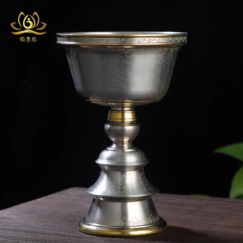 Tibetan-style butter , pure copper carved base, household candle holder for religious offerings, eternal flame lamp, 10