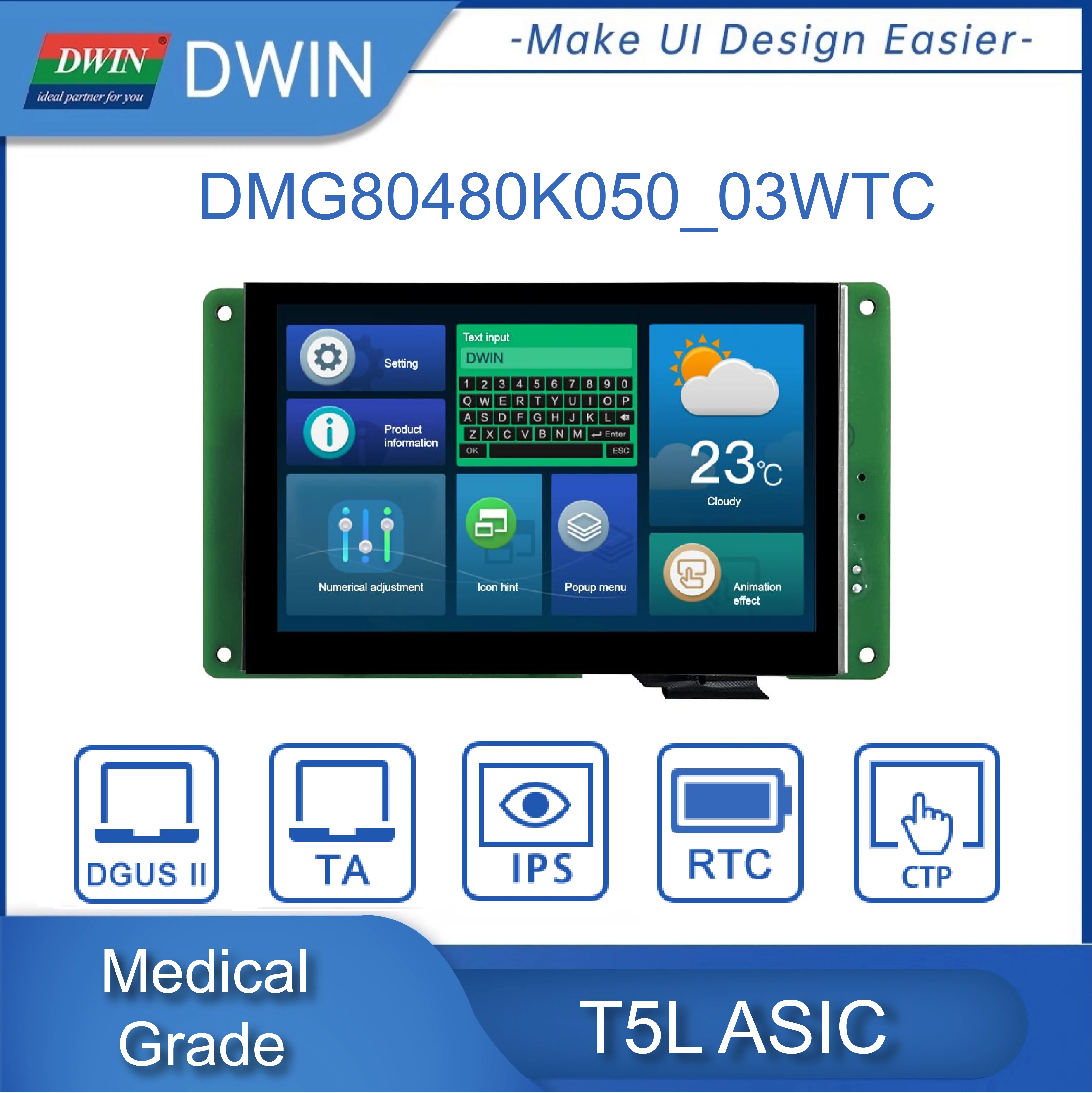 Imagem -02 - Módulo Conformal do Ips Lcd do Revestimento da Categoria Médica de Dwin Toque Esperto Hmi Dmg80480k050 _ 03w Pixéis 800x480 Rs232 Rs485 Uart