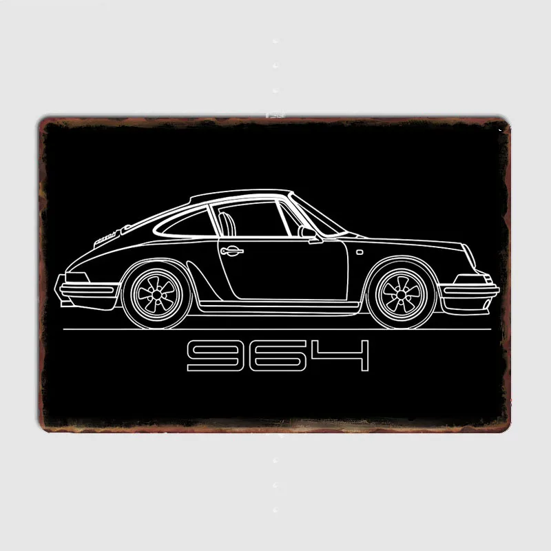 Vintage  911 964 line Classic Sports Car Metal Poster Sign Club Custom Indoor Wall Tin Sign Room Decor Home Decor