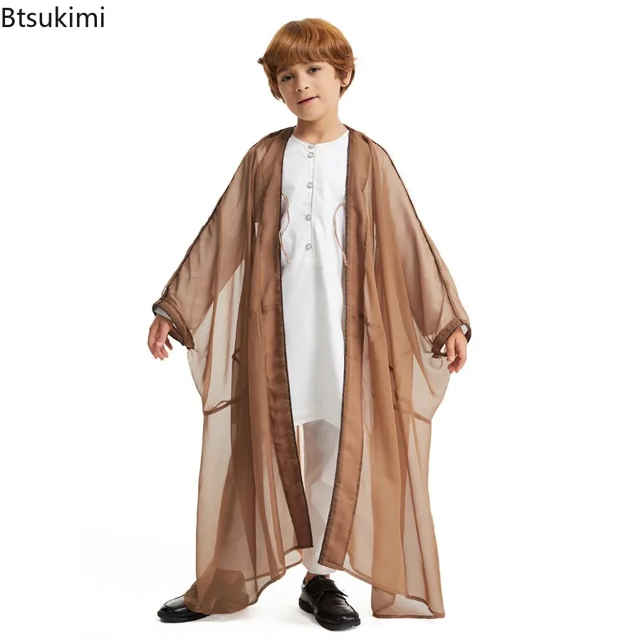 Eid Muslim Fashion Abayas for Kids Prayer Gown Boys Saudi Arab Loose Kimono Kaftan Open Abaya Dubai Islamic Clothing Robes Child