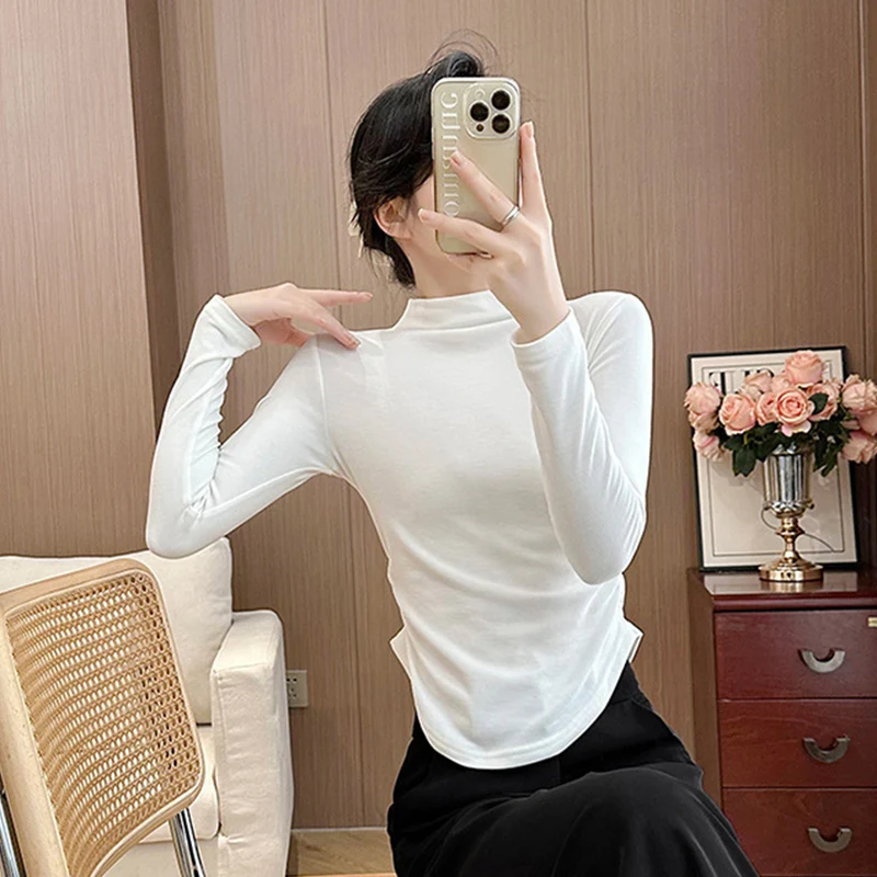 Half-High Collar Bottoming Shirt Women Elastic Slimming Long Sleeve T-Shirt Autumn Winter Modal Comfortable Warm Innerwear Tops