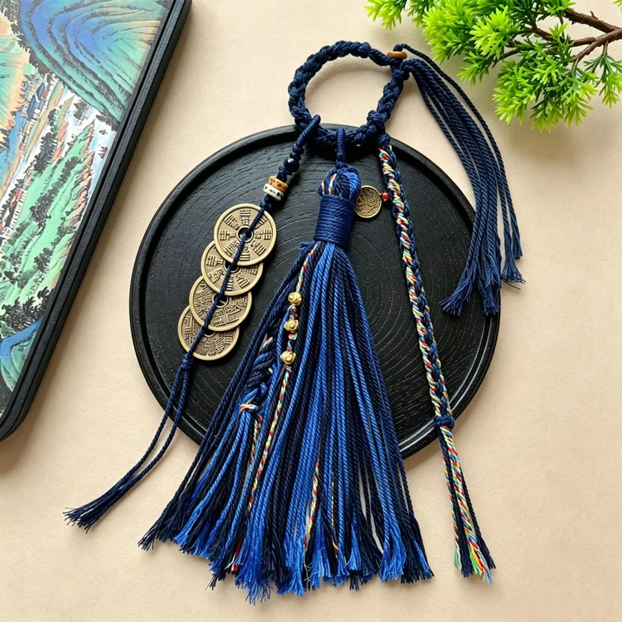 Tibetische Quaste mit Kupfermünzen und Perlen, Vajra-Stößel-Anhänger, gewebtes Lanyard, DIY-Schlüsselanhänger, Handyriemen, Taschen- und Auto-Hängeaccessoire – Detail 26