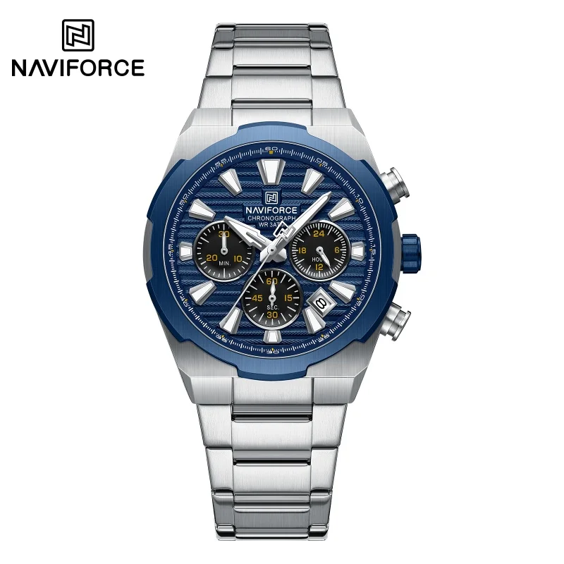 

NAVIFORCE Men's Quartz Watch Multifunctional Watch Calendar Stopwatch Luminous Hands 30ATM Waterproof Stainless Steel Watchband