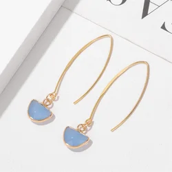Pendientes largos de ágata de piedra Natural para mujer, aretes colgantes con forma de Sector, amatista, cuarzo rosa, Ópalo, joyería para la oreja, accesorios para la oreja