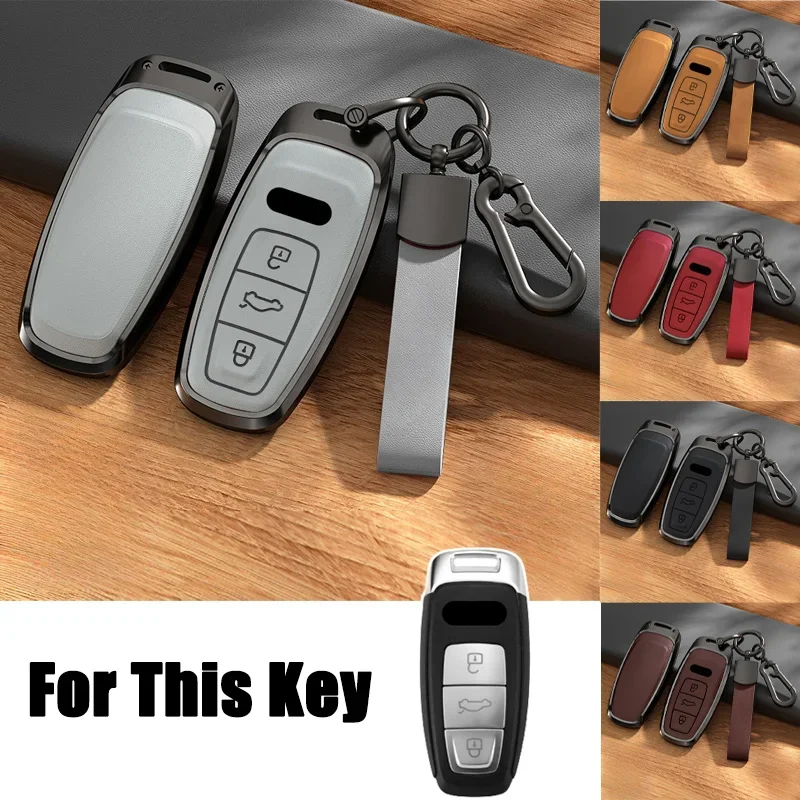 

Aluminum Alloy Leather Car Remote Key Fob Case Cover Keychain For Audi A3 A6 A7 A8 S3 S6 S7 S8 Q8 Q7 SQ7 Q8 SQ8 RS6 RS7 E-Tron