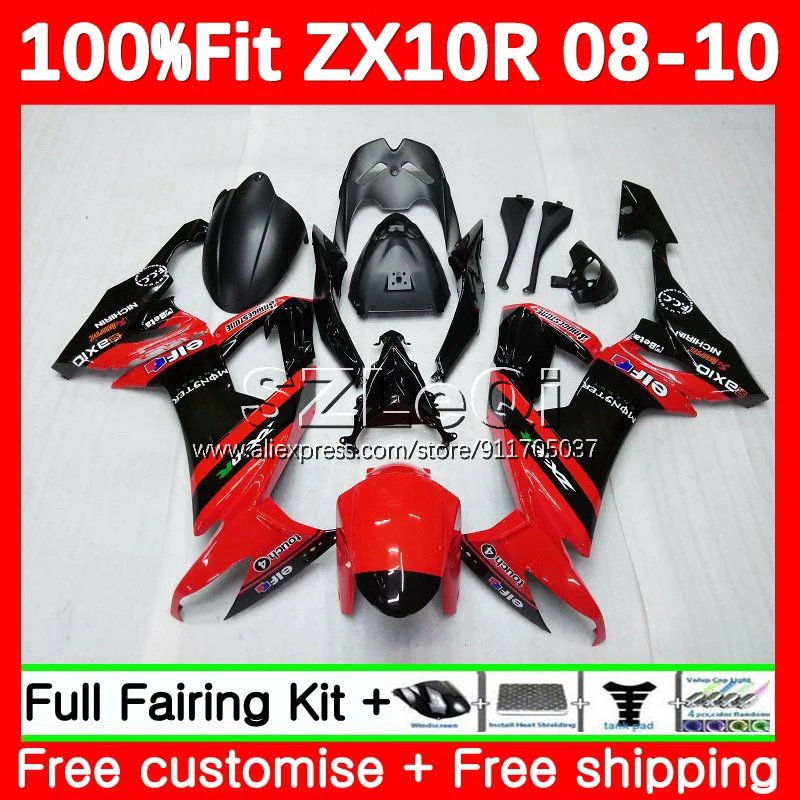 Injection Body For KAWASAKI NINJA ZX-10R ZX 10 Factory Red R 10R 1000 CC 110No.169 ZX10R 08 09 10 ZX1000 2008 2009 2010 Fairing