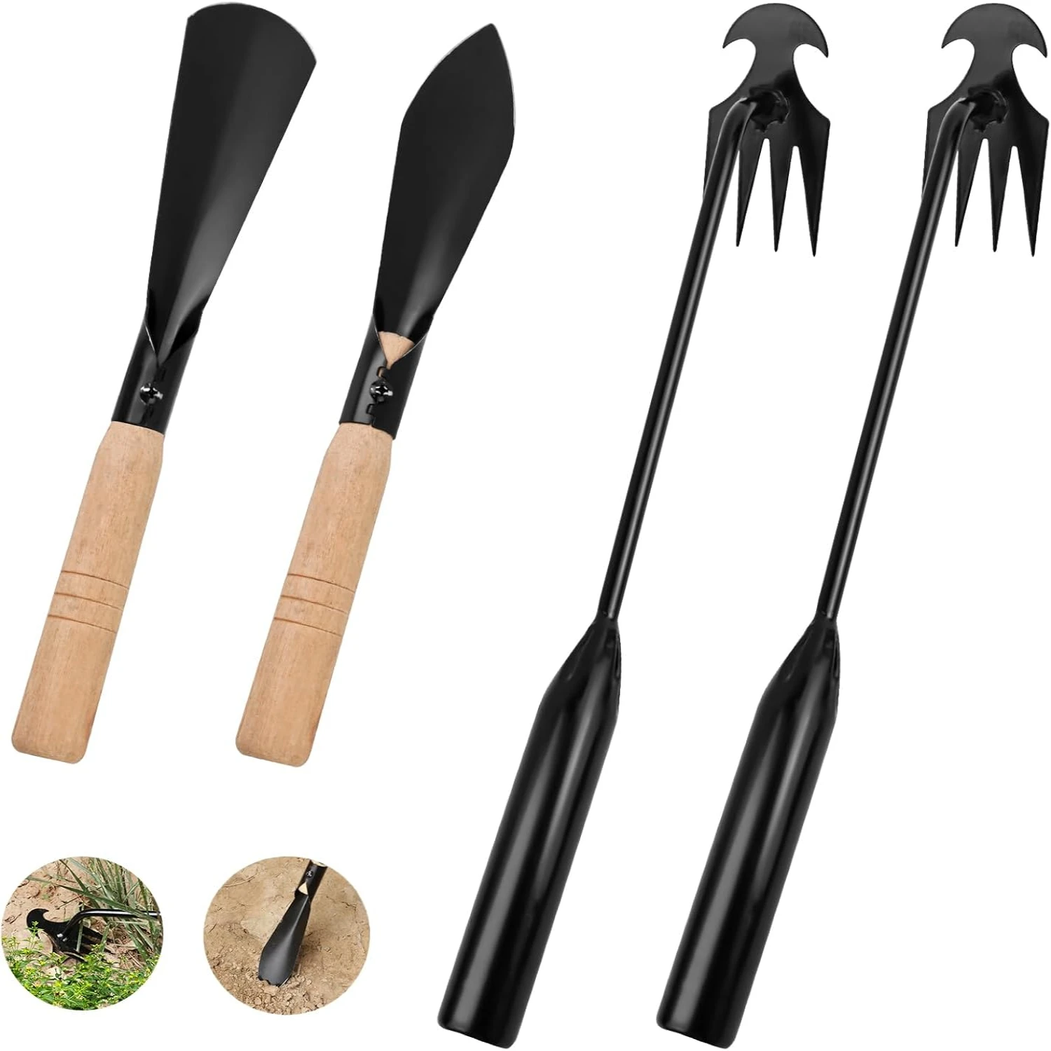 4-Piece Weeding Tool SetGarden Hoe, Weeding Shovelhand weeder tool, 4-Tooth Manganese Steel Forged Manual Weeding Machine, Suita