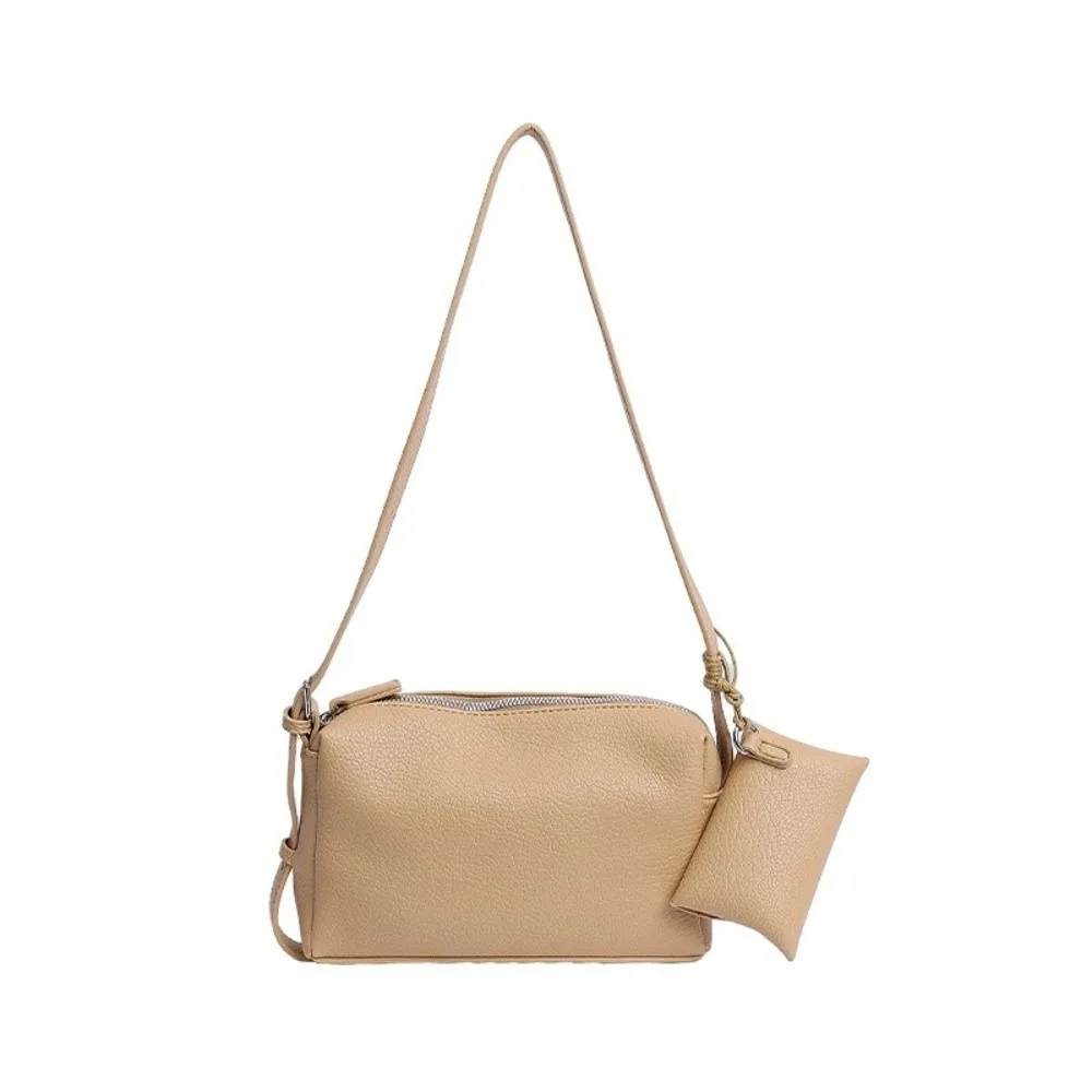 

Модная простая однотонная сумка Boston, корейская универсальная мягкая кожаная сумка через плечо на молнии с маленькой сумкой, женские сумки на каждый день