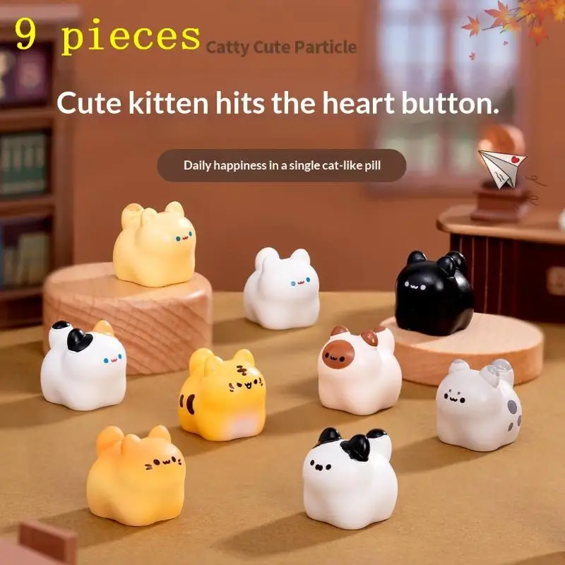 9Pcs Mini Cartoon Animal Car Ornaments DIY Handicraft Mini Cat Ornament Kitten Statue For Car Dashboard Home Desktop Decor