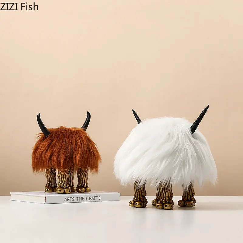 

Long Hair Villus Monster Ornaments Abstract Cattle and Sheep Statue Resin Crafts Desk Decoration Creative Monster Sculpture