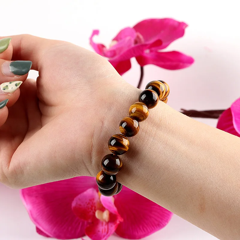 Natural Lucky Luxury Yellow Tiger Eye Handstring Premium Wood Grain Stone Cat Eye Lightning Pattern Versatile Bracelet Donghai K view 4