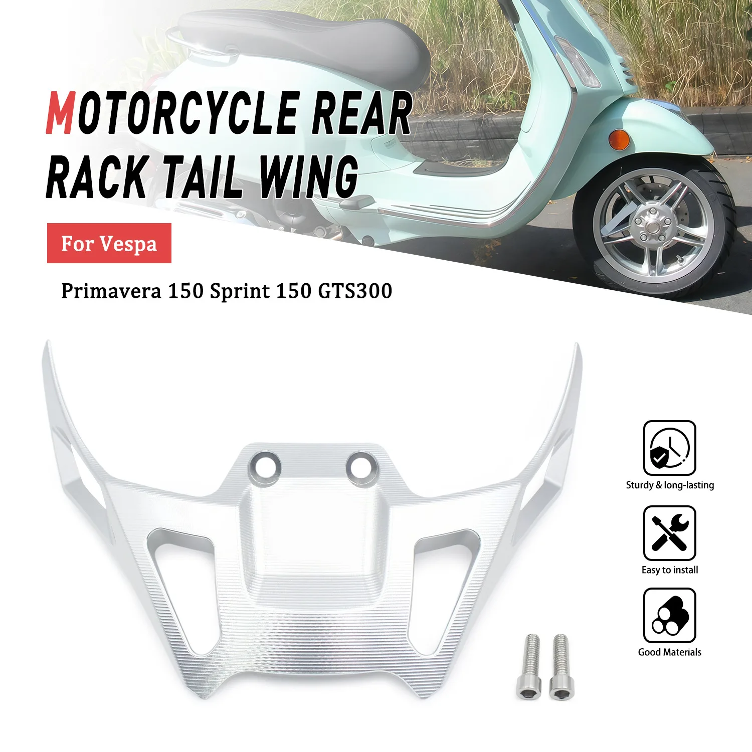 Rear Shelves Handrail Aluminum Ducktail Rear Spoiler Winglet Tail For Vespa Sprint Primavera 150 180 GTS300 310 Motorcycle Part