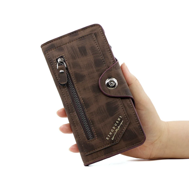 레트로 PU 가죽 남성용 지갑 멀티 카드 슬롯 대용량 자석 버클 지퍼 동전 주머니 포함